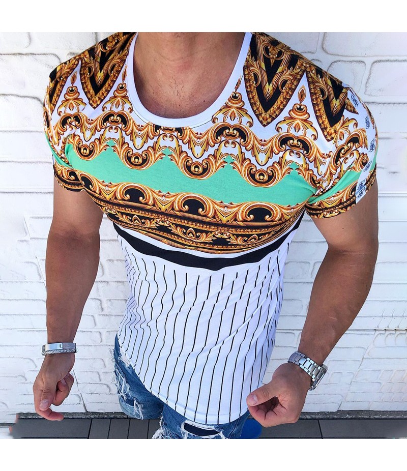 Men Fashion Casual 3D Print Plus Size Short Sleeve Round Neck T-Shirt