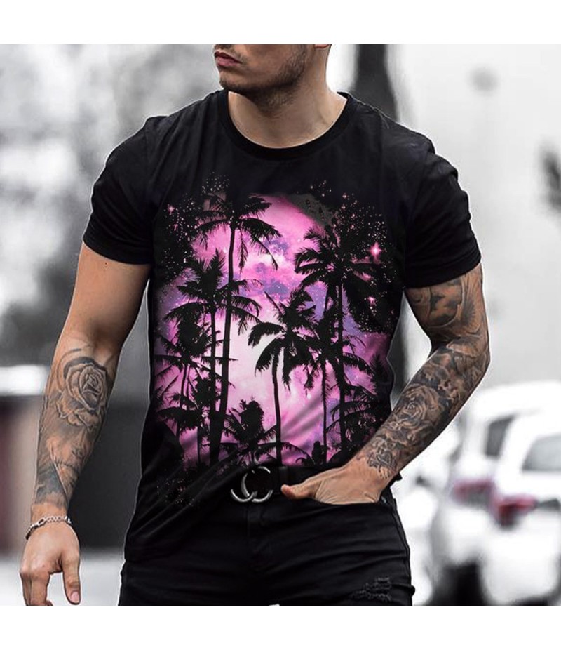 Men Fashion Casual 3D Print Plus Size Short Sleeve Round Neck T-Shirt