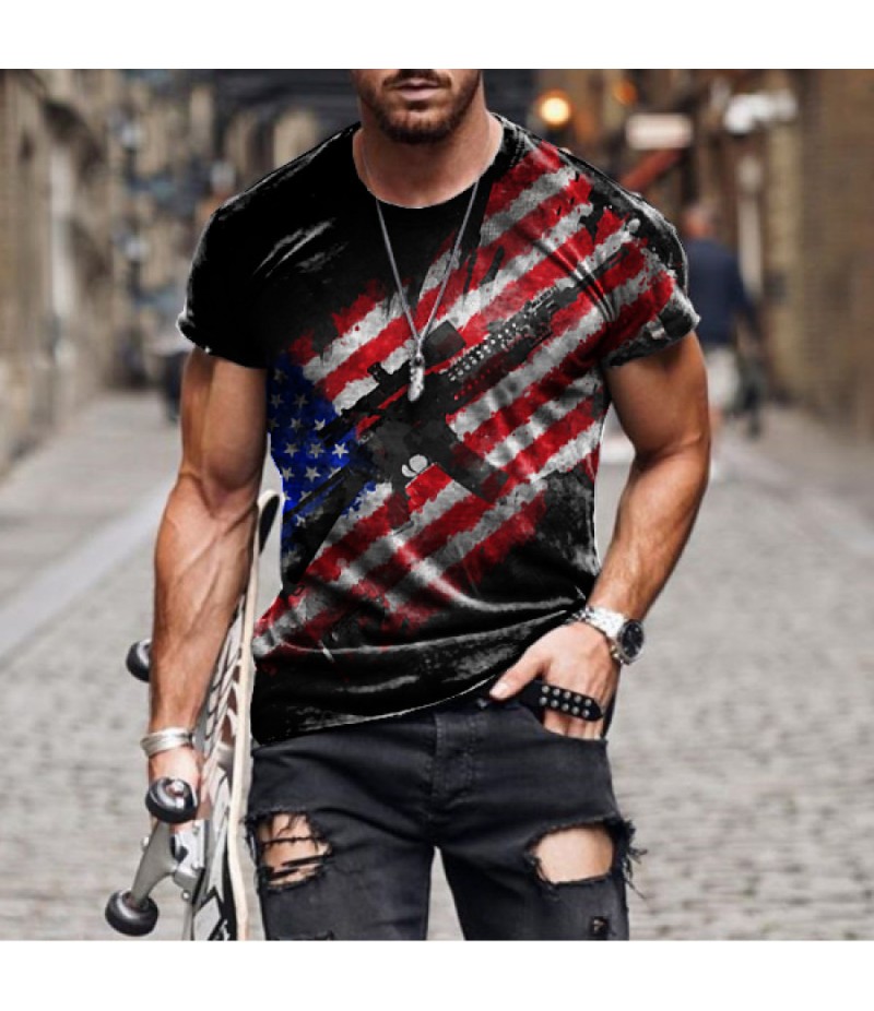 Men Fashion Casual 3D Print Plus Size Short Sleeve Round Neck T-Shirt