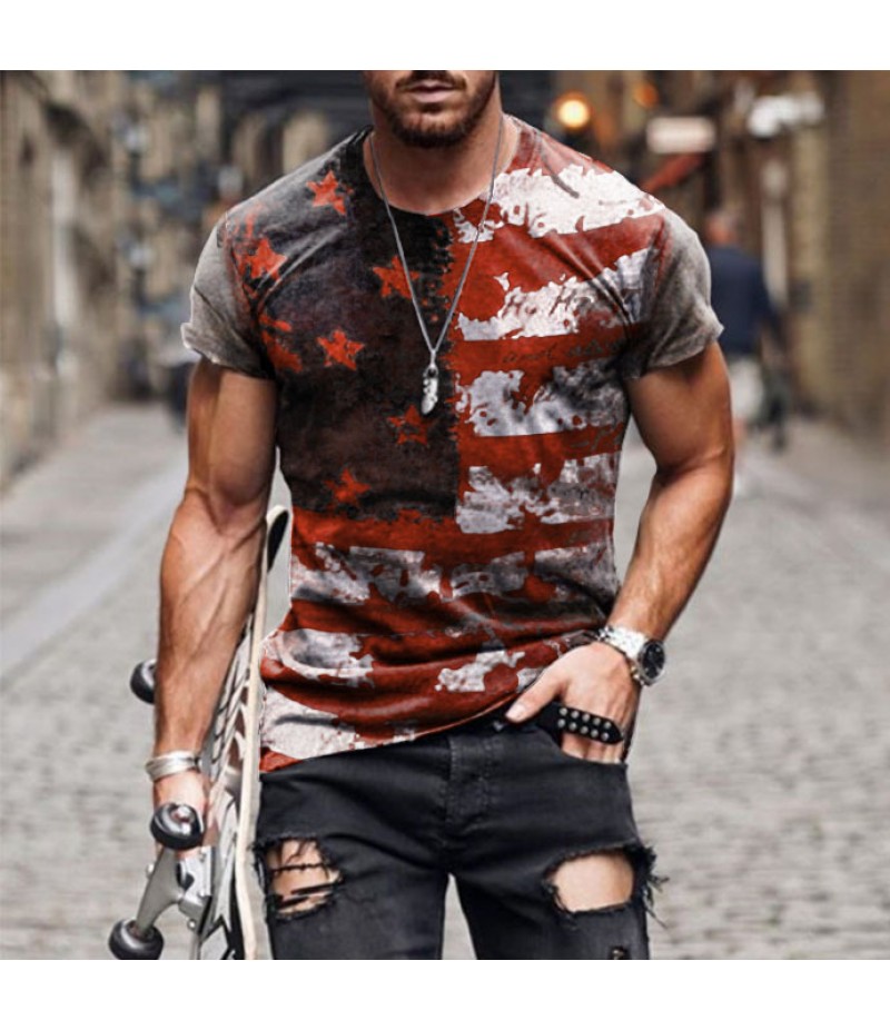 Men Fashion Casual 3D Print Plus Size Short Sleeve Round Neck T-Shirt