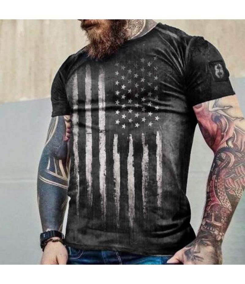 Men Fashion Casual 3D Print Plus Size Short Sleeve Round Neck T-Shirt