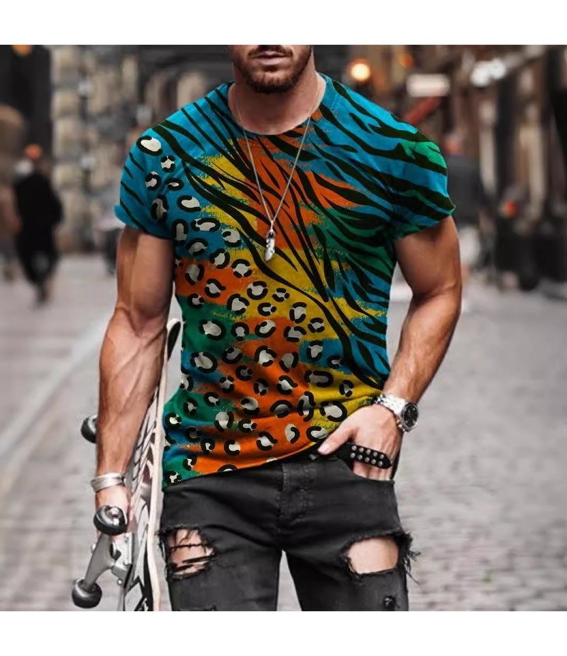 Men Fashion Casual 3D Print Plus Size Short Sleeve Round Neck T-Shirt