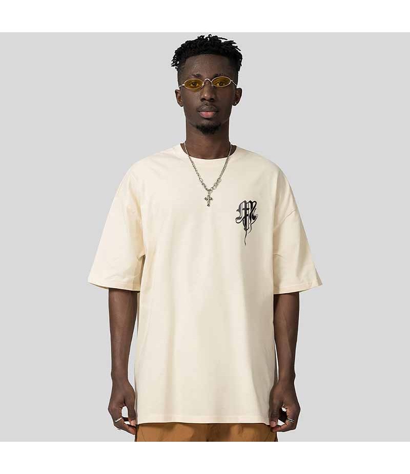 Men Fashion Casual Loose Gothic Letter Print Short Sleeve Round Neck T-Shirt