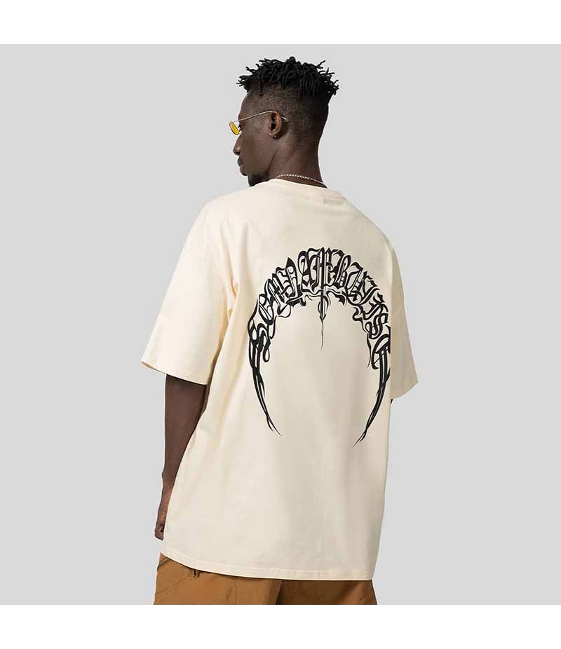 Men Fashion Casual Loose Gothic Letter Print Short Sleeve Round Neck T-Shirt