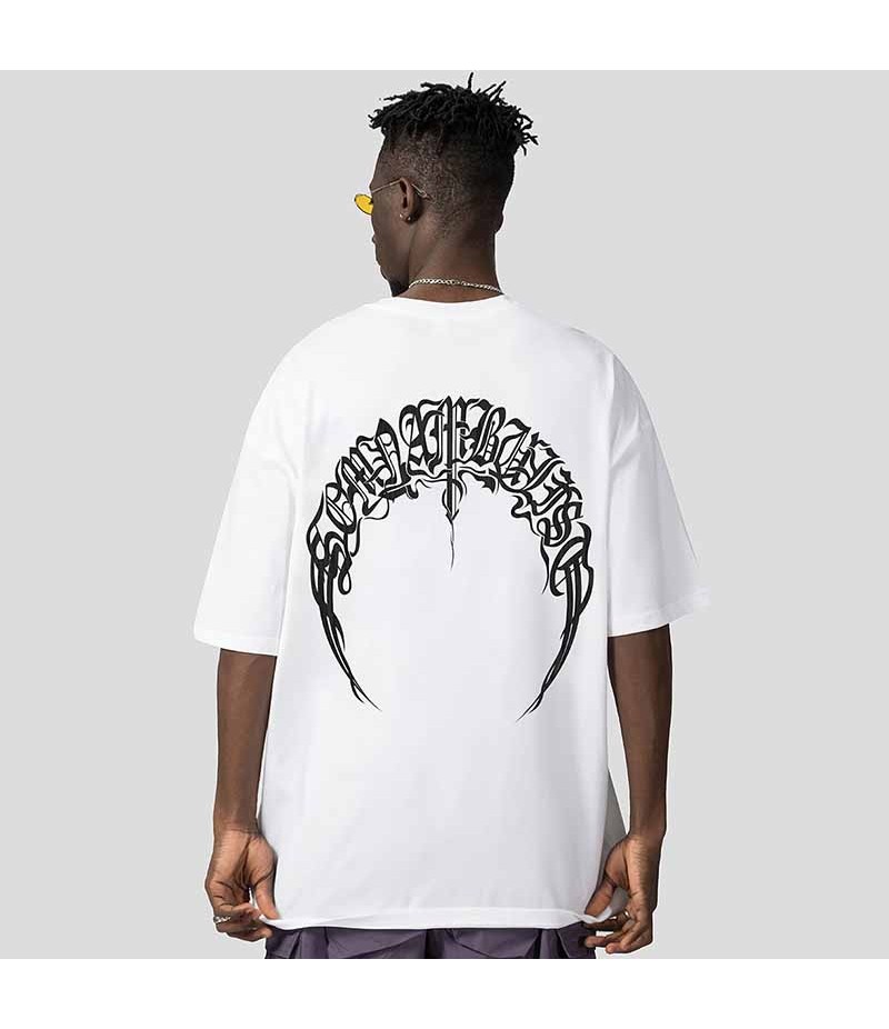 Men Fashion Casual Loose Gothic Letter Print Short Sleeve Round Neck T-Shirt