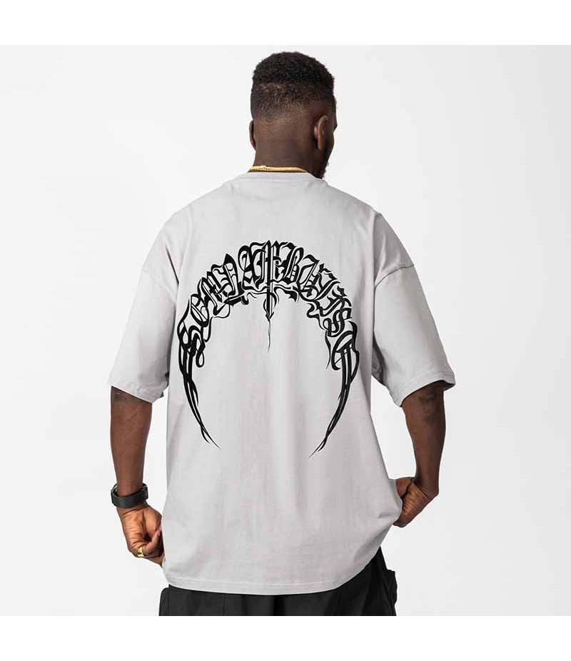 Men Fashion Casual Loose Gothic Letter Print Short Sleeve Round Neck T-Shirt