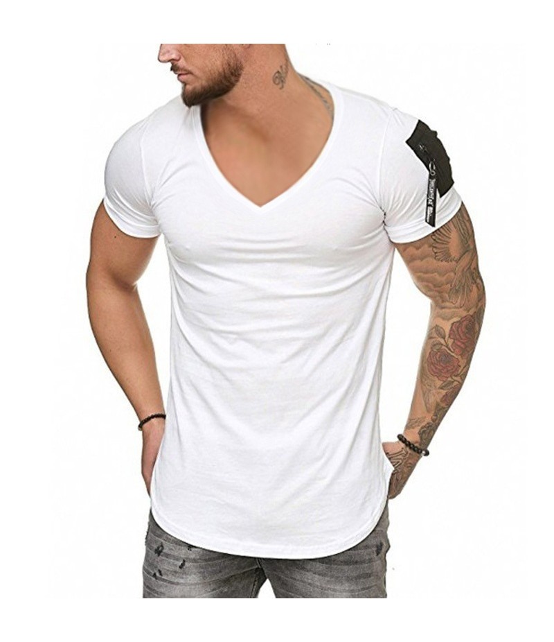 Men Fashion Casual Basic Solid Color Short Sleeve V Neck T-Shirt