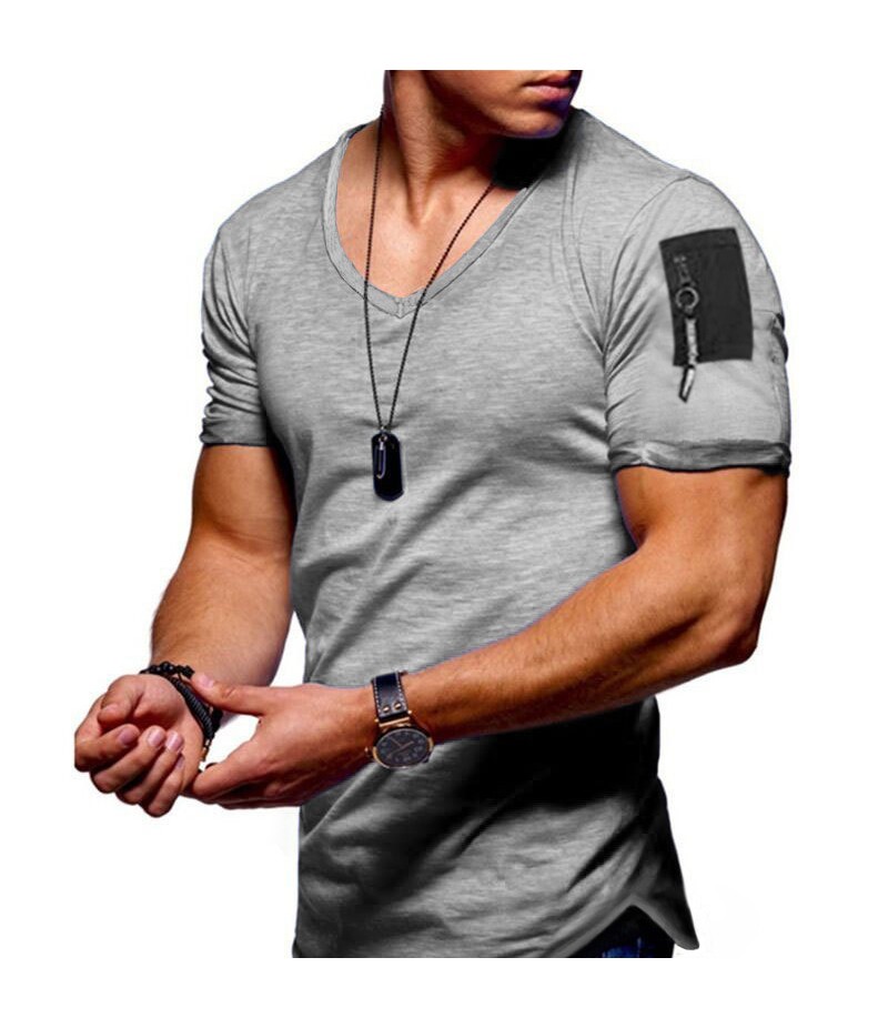 Men Fashion Casual Basic Solid Color Short Sleeve V Neck T-Shirt