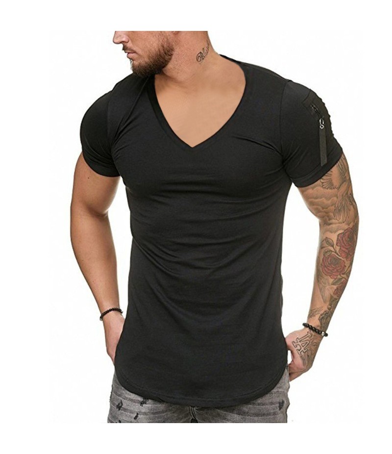 Men Fashion Casual Basic Solid Color Short Sleeve V Neck T-Shirt