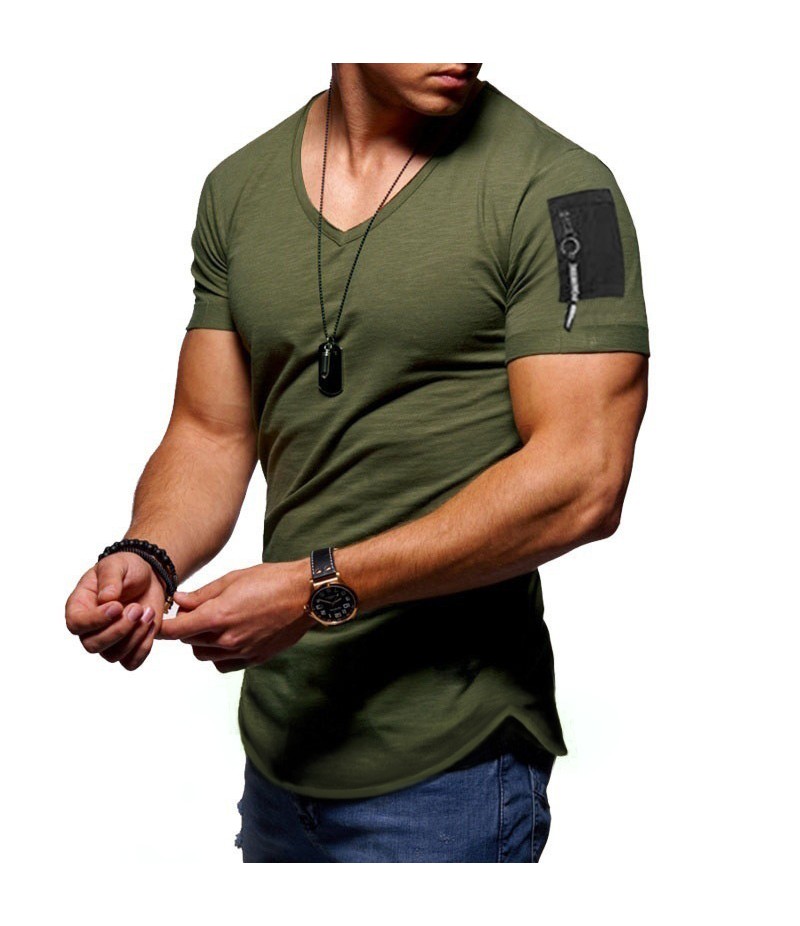 Men Fashion Casual Basic Solid Color Short Sleeve V Neck T-Shirt