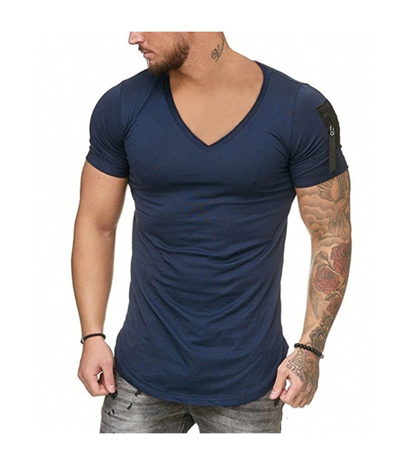 Men Fashion Casual Basic Solid Color Short Sleeve V Neck T-Shirt