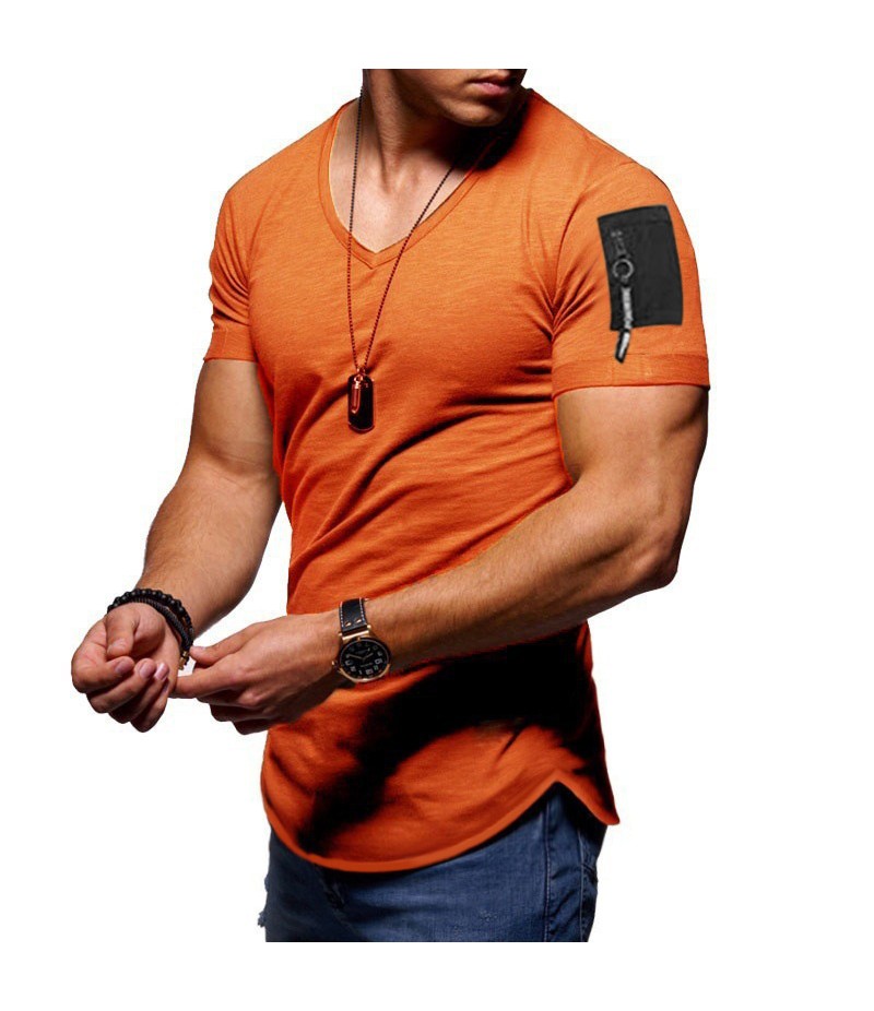 Men Fashion Casual Basic Solid Color Short Sleeve V Neck T-Shirt