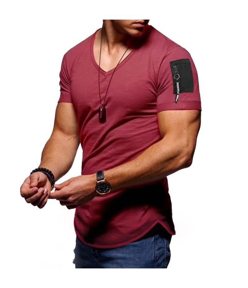 Men Fashion Casual Basic Solid Color Short Sleeve V Neck T-Shirt