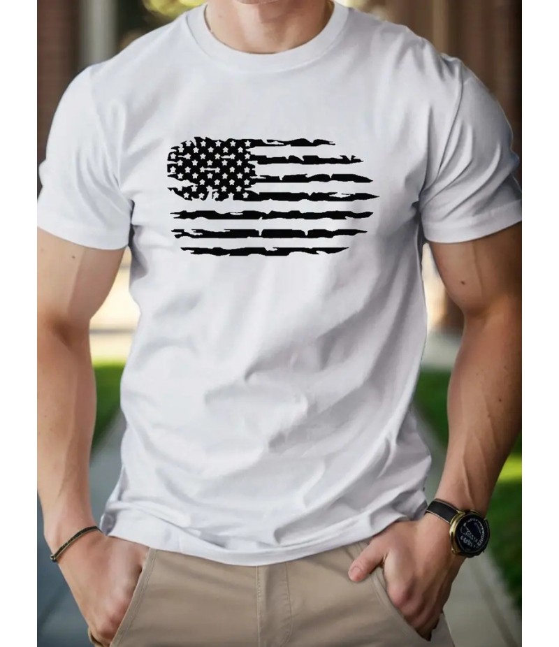 Men Fashion Casual Independence Day Print Plus Size Short Sleeve T-Shirt