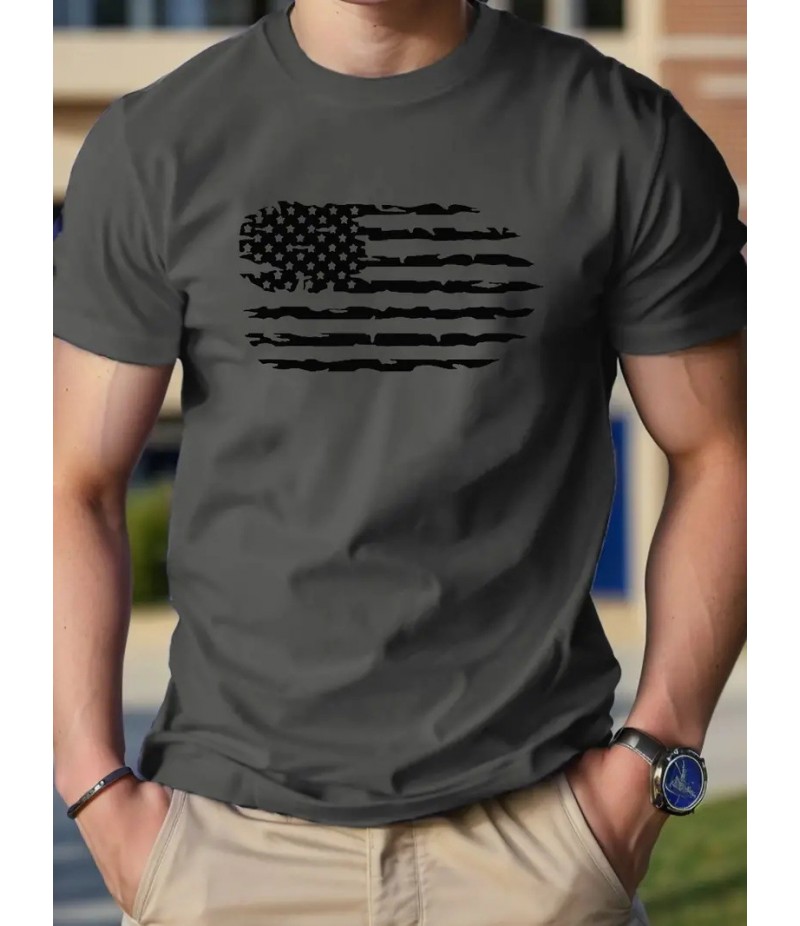 Men Fashion Casual Independence Day Print Plus Size Short Sleeve T-Shirt