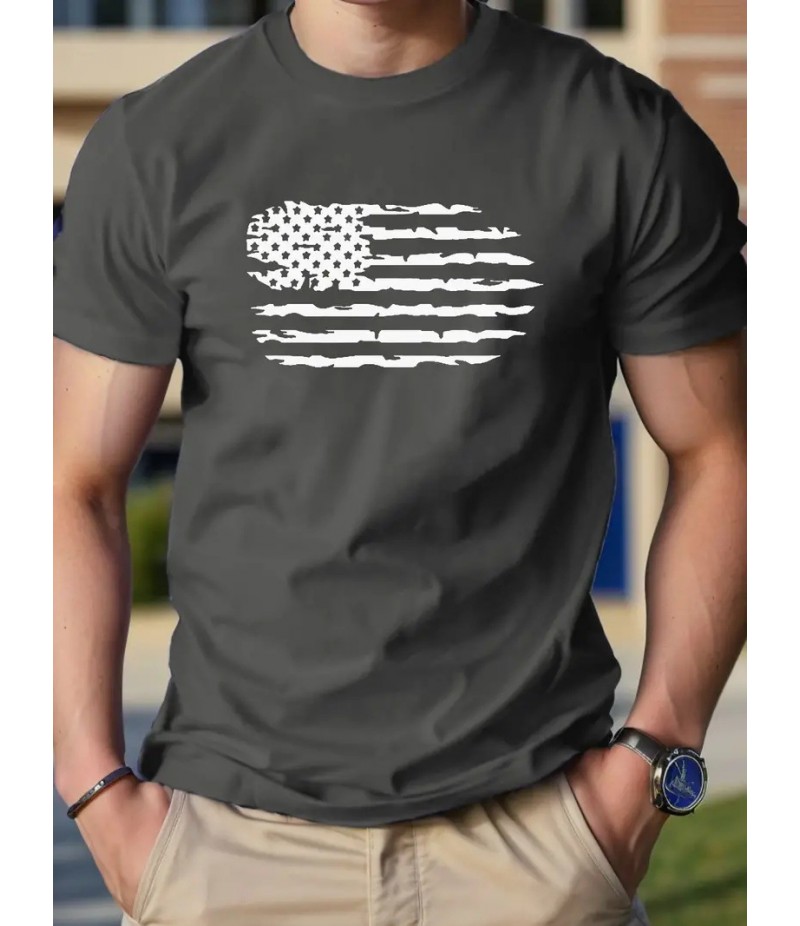 Men Fashion Casual Independence Day Print Plus Size Short Sleeve T-Shirt