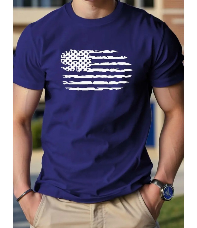 Men Fashion Casual Independence Day Print Plus Size Short Sleeve T-Shirt