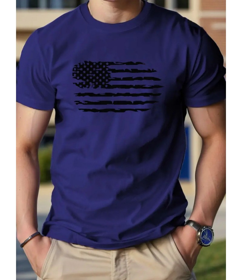 Men Fashion Casual Independence Day Print Plus Size Short Sleeve T-Shirt