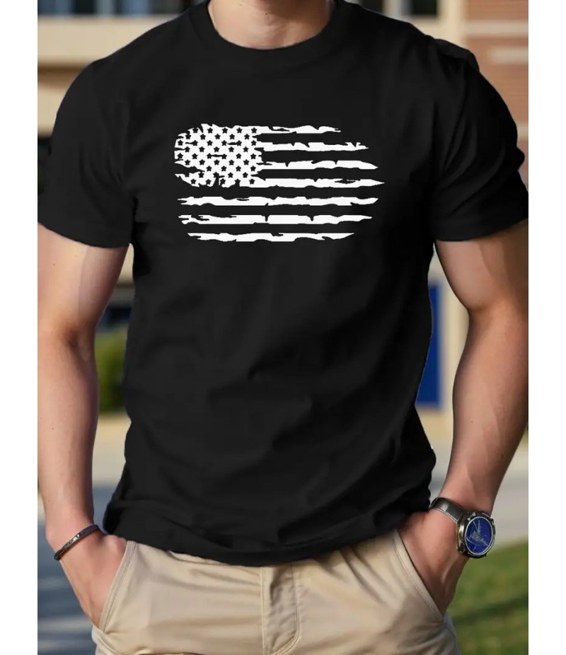 Men Fashion Casual Independence Day Print Plus Size Short Sleeve T-Shirt