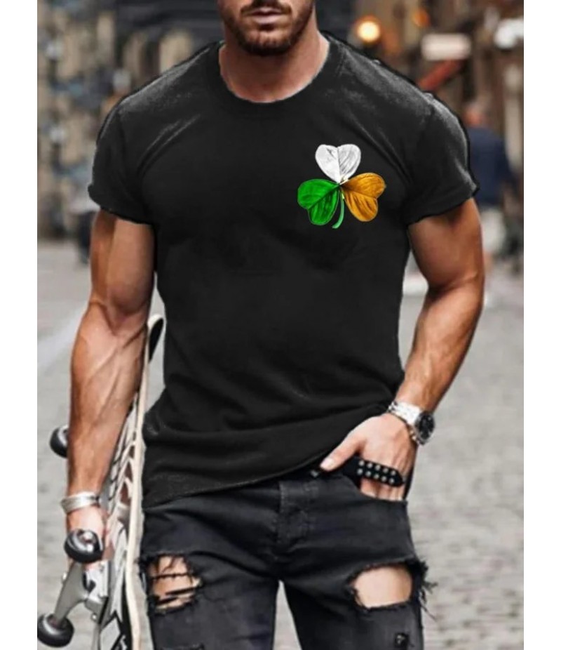 Men Fashion Casual Independence Day Print Plus Size Short Sleeve T-Shirt