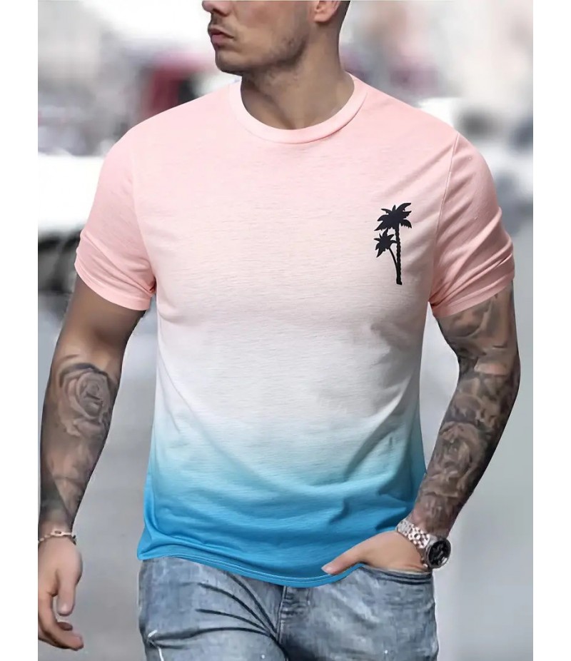 Men Fashion Casual Independence Day Print Plus Size Short Sleeve T-Shirt