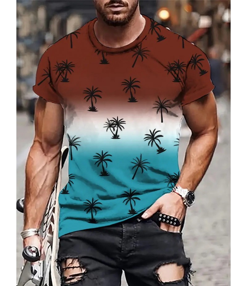 Men Fashion Casual Independence Day Print Plus Size Short Sleeve T-Shirt