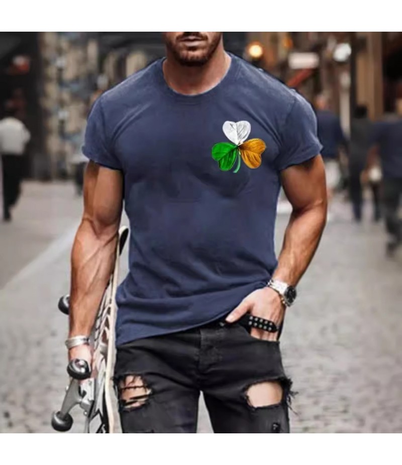 Men Fashion Casual Independence Day Print Plus Size Short Sleeve T-Shirt