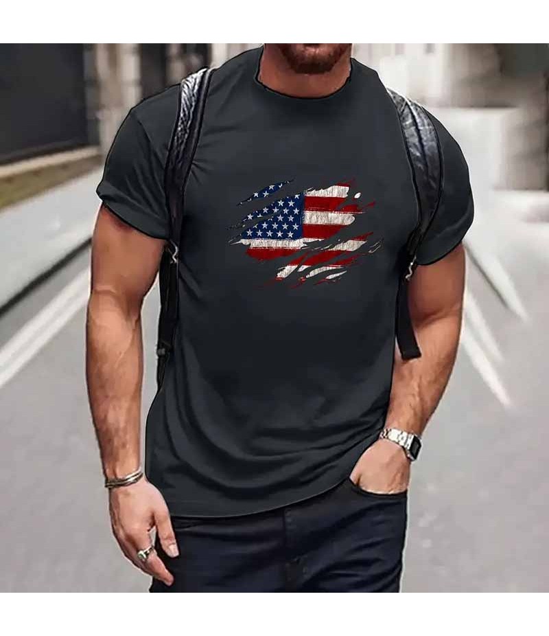 Men Fashion Casual Independence Day Print Plus Size Short Sleeve T-Shirt