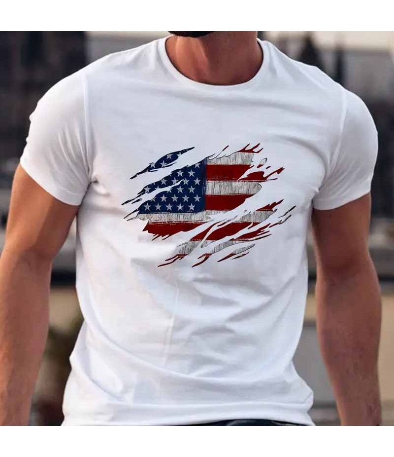 Men Fashion Casual Independence Day Print Plus Size Short Sleeve T-Shirt