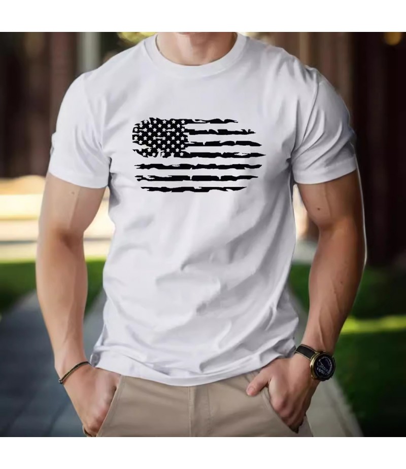 Men Fashion Casual Independence Day Print Plus Size Short Sleeve T-Shirt