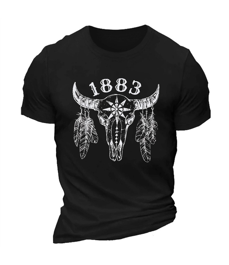 Men Fashion Casual Bullhead Print Plus Size Short Sleeve Round Neck T-Shirt