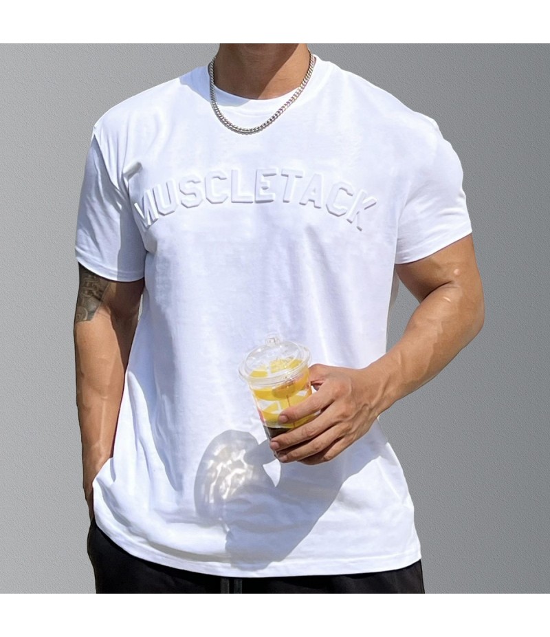 Men Fashion Casual Basic Solid Color Alphabet Short Sleeve Round Neck T-Shirt