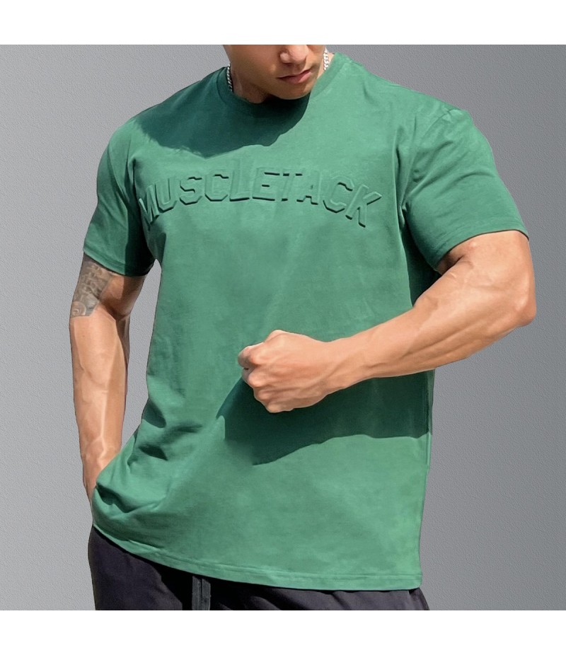 Men Fashion Casual Basic Solid Color Alphabet Short Sleeve Round Neck T-Shirt