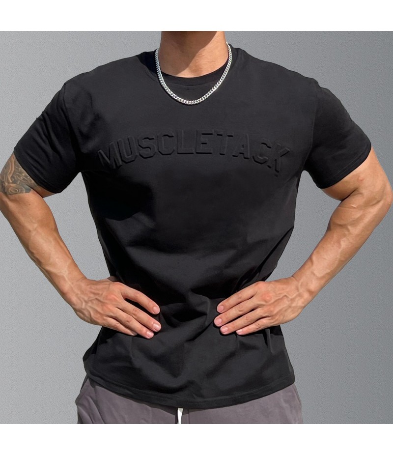 Men Fashion Casual Basic Solid Color Alphabet Short Sleeve Round Neck T-Shirt