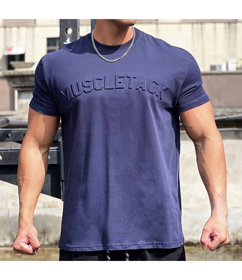 Men Fashion Casual Basic Solid Color Alphabet Short Sleeve Round Neck T-Shirt