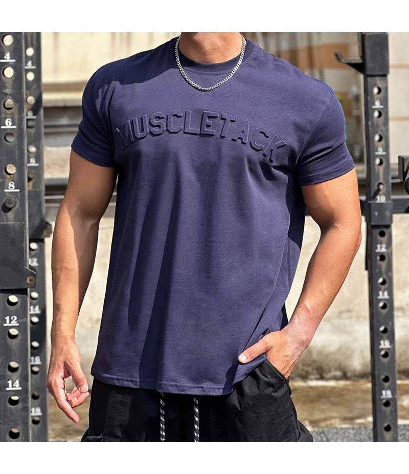 Men Fashion Casual Basic Solid Color Alphabet Short Sleeve Round Neck T-Shirt