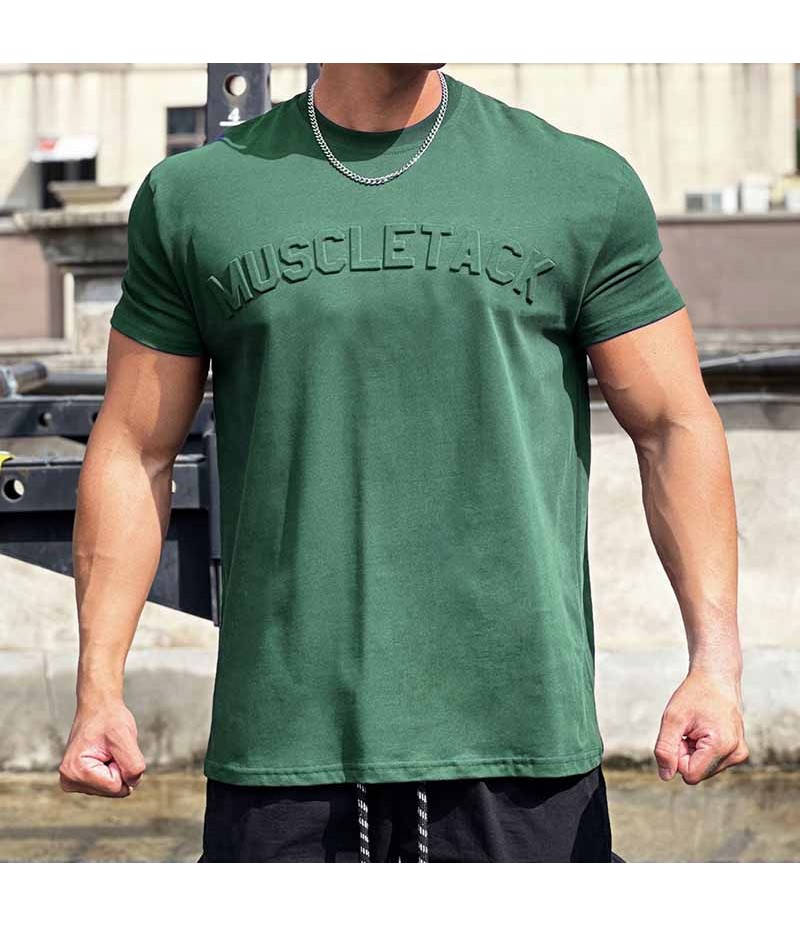 Men Fashion Casual Basic Solid Color Alphabet Short Sleeve Round Neck T-Shirt